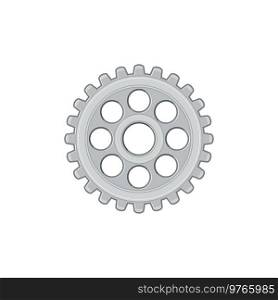 Metal cogwheel automobile spare part isolated icon. Vector steel car detail, engine fixing and repair element, rotating mechanism vehicle gear spare part. Connection and reduction tool, cog-wheel. Gear mechanism car detail spare part isolated icon