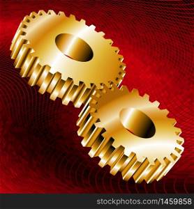 Metal cogwheel from gold (or bronze) on a red Background; Eps8