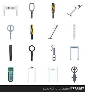 Metal detector icons set. Flat set of metal detector vector icons isolated on white background. Metal detector icons set flat vector isolated