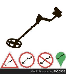 metal detector sign on a white. metal detector