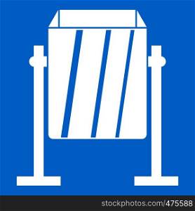 Metal dust bin icon white isolated on blue background vector illustration. Metal dust bin icon white
