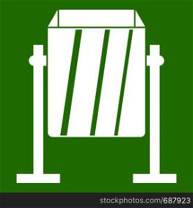 Metal dust bin icon white isolated on green background. Vector illustration. Metal dust bin icon green