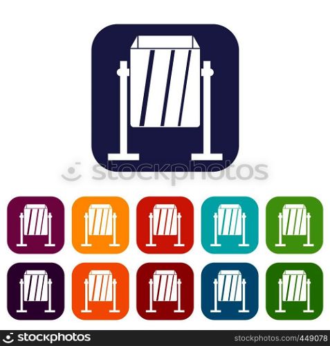 Metal dust bin icons set vector illustration in flat style In colors red, blue, green and other. Metal dust bin icons set flat
