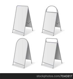 Metal Empty Blank Advertising Street Handheld Sandwich Stands Sidewalk Signs Isolated on White Background Vector.. Metal Empty Blank Advertising Street Handheld Vector