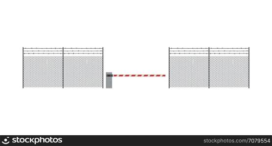 Metal fence and barrier. Metal fence and barrier in flat style. Industrial fence of netting.