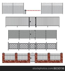 Metal fences and gates in flat style. Simple vector illustration.