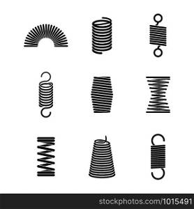 Metal flexible spiral. Suspension steel wire coils vector icon collection. Illustration of suspension wire, flexible steel curve, flexibility spiral. Metal flexible spiral. Suspension steel wire coils vector icon collection