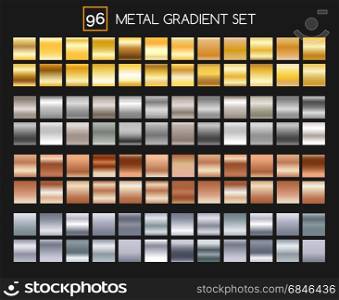 Metal gradient collection. Metal gradient collection. Shiny gold and silver, bronze and aluminum, roseate texture gradients with reflexions. Vector illustration
