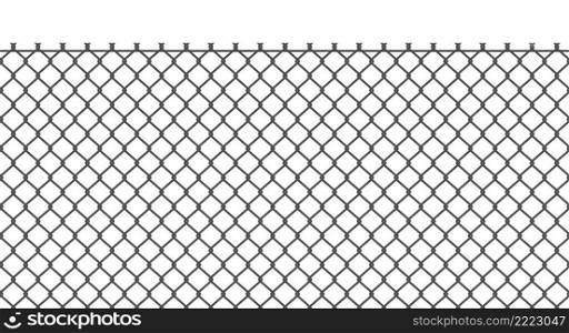 Metal grid fence background. Chain link fence, wire mesh, steel metal prison or restricted area barrier. Flat vector illustration isolated on white background.. Chain link fence. Flat vector illustration isolated on white