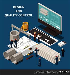 Metal industry control equipment and foundry workers isometric composition 3d vector illustration