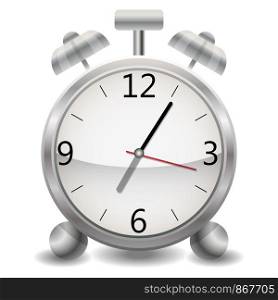 Metal mechanical realistic alarm clock, a clock showing five minutes after seven, end of the day, early morning.. Metal mechanical realistic alarm clock, a clock showing five minutes after seven, end of the day, early morning