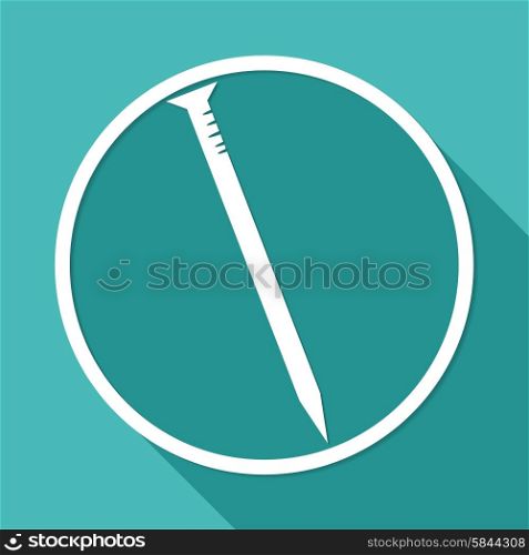 metal nail icon on white circle with a long shadow