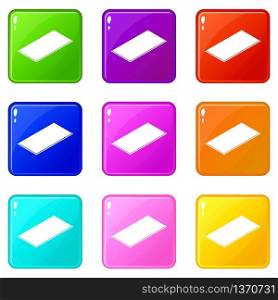 Metal panel icons set 9 color collection isolated on white for any design. Metal panel icons set 9 color collection