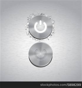 Metal power button with white light and other doodle design elements vector. Metal button with other doodle design elements