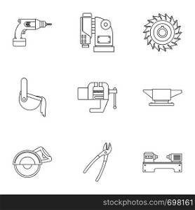 Metal processing icon set. Outline set of 9 metal processing vector icons for web isolated on white background. Metal processing icon set, outline style