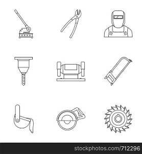 Metal processing industry icon set. Outline set of 9 metal processing industry vector icons for web isolated on white background. Metal processing industry icon set, outline style