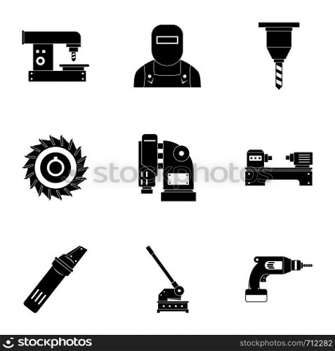 Metal processing tool icon set. Simple set of 9 metal processing tool vector icons for web isolated on white background. Metal processing tool icon set, simple style