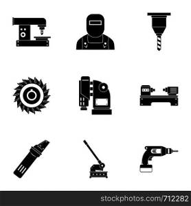 Metal processing tool icon set. Simple set of 9 metal processing tool vector icons for web isolated on white background. Metal processing tool icon set, simple style