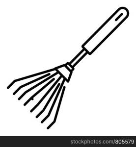 Metal rake icon. Outline metal rake vector icon for web design isolated on white background. Metal rake icon, outline style