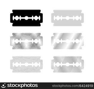 Metal Razor Blade Set and Silhouette Isolated on White Background. Vector illustration