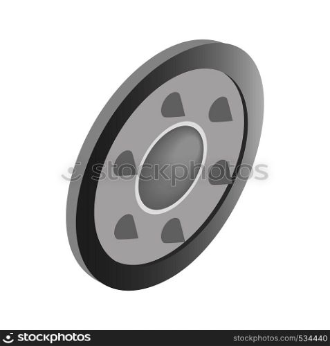 Metal round shield icon in isometric 3d style on a white background. Metal round shield icon, isometric 3d style