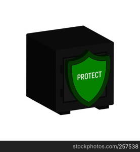 Metal Safe with Shield, Financial Protection symbol. Flat Isometric Icon or Logo. 3D Style Pictogram for Web Design, UI, Mobile App, Infographic.. Metal Safe with Shield, Financial Protection symbol. Flat Isometric Icon or Logo. 3D Style Pictogram for Web Design, UI, Mobile App, Infographic. Vector Illustration on white background.