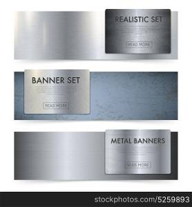 Metal Sheets Texture Realistic Banners Set . Realistic metal texture sheets and coils horizontal banners set with plain mill finish polished surface vector illustration