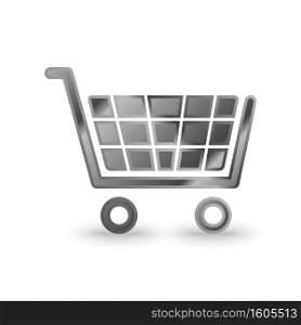 Metal Shopping cart icon for site with shadow. Shopping cart icon