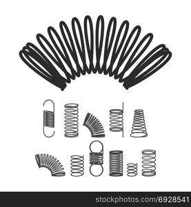 Metal Spiral Flexible Wire. Spiral Flexible Wire Elastic Spring. Vector Isolated Icon Set