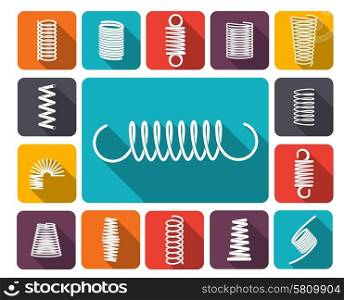 Metal spring icons colored icons flat set isolated vector illustration. Spring Icons Colored