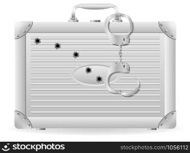 metal suitcase with handcuffs riddled with bullets vector illustration isolated on white background