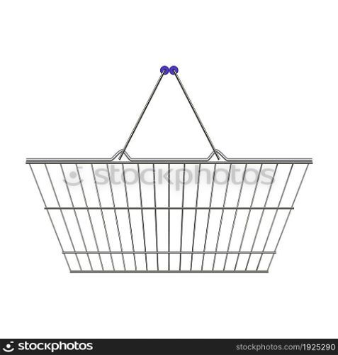 metal supermarket basket with blue plastic handles. vector illustration in flat style. metal supermarket basket