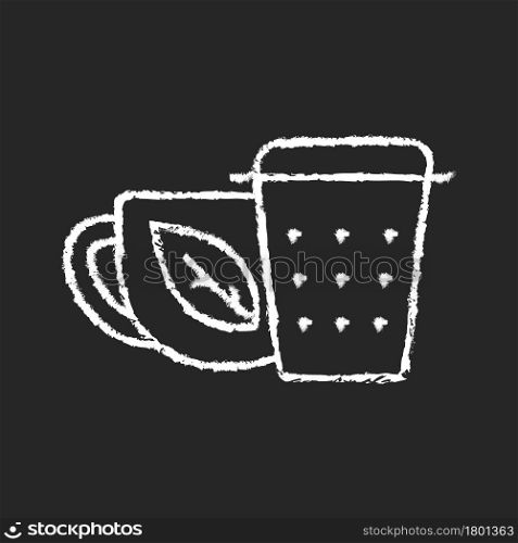 Metal tea infuser, strainer chalk white icon on dark background. Device for tea brewing. Put leaves into utensil to make beverage. Mesh container. Isolated vector chalkboard illustration on black. Metal tea infuser, strainer chalk white icon on dark background