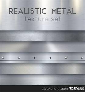 Metal Texture Realistic Horizontal Samples Set. Metal texture realistic sheets horizontal banners set of panels surface finish patterns samples with rivets vector illustration