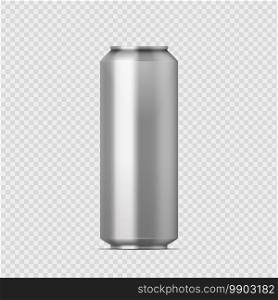 Metal tin can. Realistic drink packaging. 3D silver container for carbonated and alcohol beverages. Isolated blank beer pack on transparent background. Vector aluminum cylindrical bottle for branding. Metal tin can. Realistic drink packaging. 3D silver container for carbonated and alcohol beverages. Isolated beer pack on transparent background. Vector aluminum bottle for branding