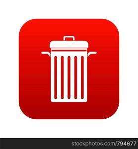 Metal trash can icon digital red for any design isolated on white vector illustration. Metal trash can icon digital red