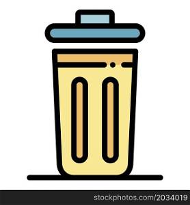 Metal trash can icon. Outline metal trash can vector icon color flat isolated. Metal trash can icon color outline vector