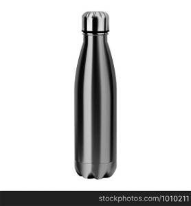 Metal water bottle. Reusable stainless steel eco flask mockup. Empty aluminum thermo tin for camping and sport bicycle. Realistic glossy 3d vessel template for branding and promotion. Fitness Tube. Metal water bottle. Reusable stainless steel flask