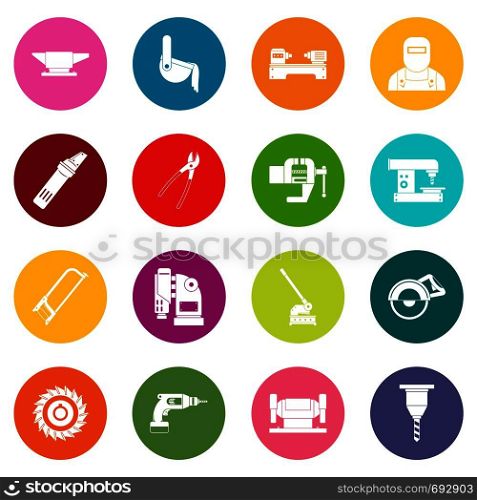 Metal working icons many colors set isolated on white for digital marketing. Metal working icons many colors set