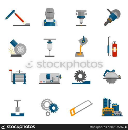 Metal-working labor mechanical industry icon flat set isolated vector illustration. Metal-working Icon Flat