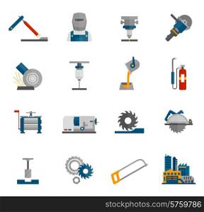 Metal-working labor mechanical industry icon flat set isolated vector illustration. Metal-working Icon Flat