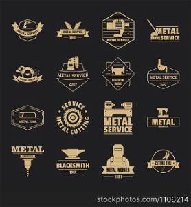 Metal working logo icons set. Simple illustration of 16 metal working logo vector icons for web. Metal working logo icons set, simple style