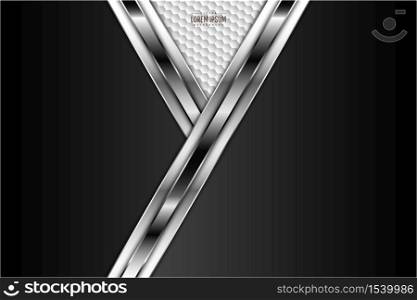 Metallic background.Black and silver with bright polygon white space. Luxury metal modern design.