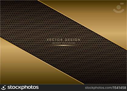 Metallic background.Gold with carbon fiber texture.Dark space golden metal technology concept..