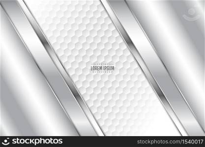 Metallic background.Gray and silver with bright polygon white space. Metal technology concept.