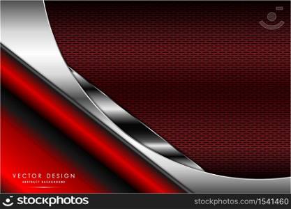 Metallic background. Red and silver with carbon fiber texture.Metal technology concept..