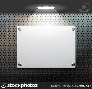 metallic banner on a perforated background
