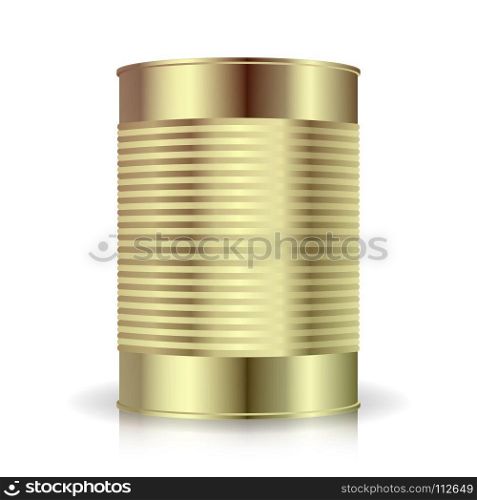 Metallic Cans Vector. Food Tincan Ribbed Metal Tin Can, Canned Food. Blank For Your Design. Realistic Empty Product Packing Template With Shadow And Reflection. Metallic Cans Vector. Food Tincan Ribbed Metal Tin Can, Canned Food. Blank For Your Design. Realistic Empty Product Packing