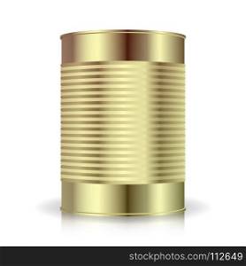 Metallic Cans Vector. Food Tincan Ribbed Metal Tin Can, Canned Food. Blank For Your Design. Realistic Empty Product Packing Template With Shadow And Reflection. Metallic Cans Vector. Food Tincan Ribbed Metal Tin Can, Canned Food. Blank For Your Design. Realistic Empty Product Packing