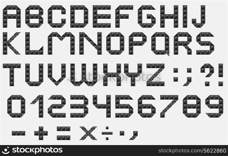 Metallic fonts, signs and numbers vector illustration